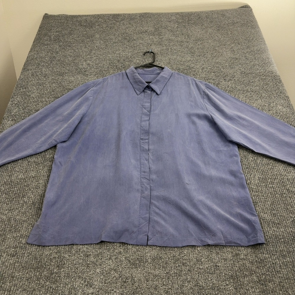 Go Silk Button Up Womens 2XL Blue 100% Silk Long Sleeve Casual Minimalist